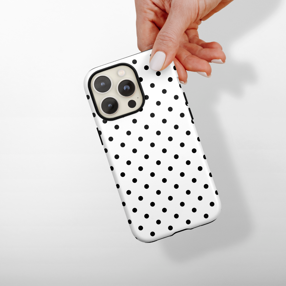 Tough Phone Case - White Polka Dots